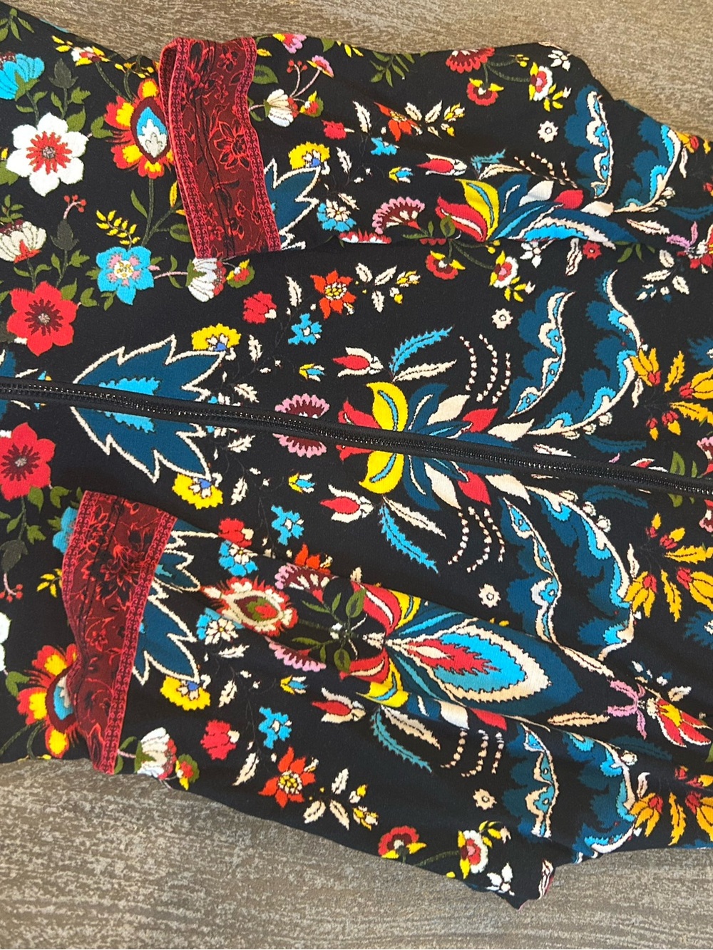 Alice + Olivia Black Midi Dress with Multicolor Floral Embroidery and Red Trim - Picture 8 of 8